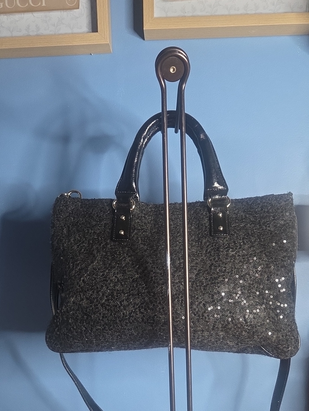 kate spade Storybook Lining Wool Black Sequin Satchel with Top Handles - Picture 5 of 8
